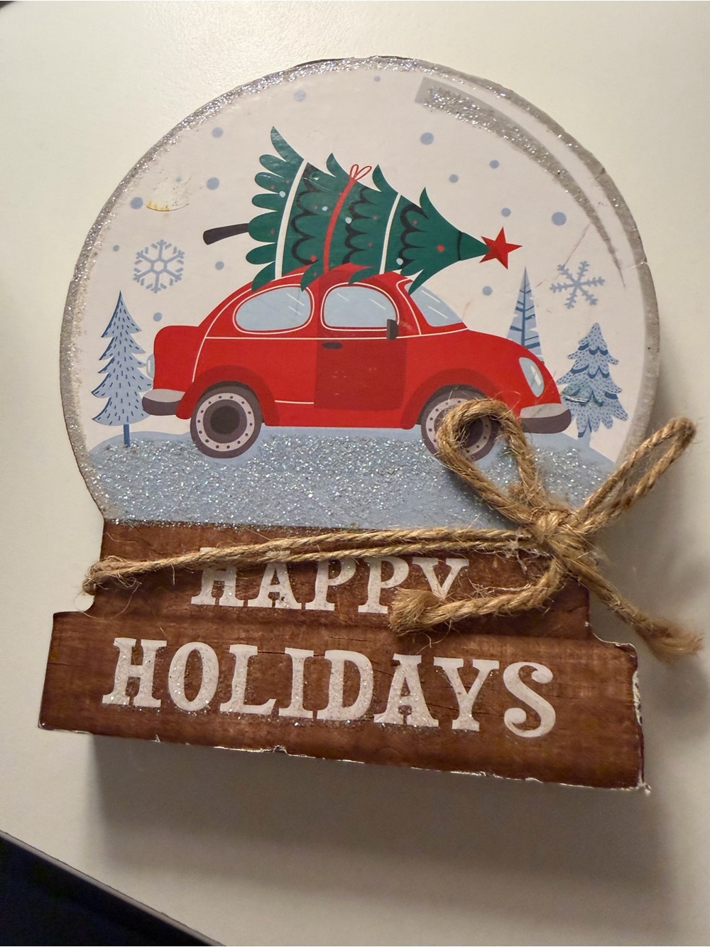 Happy Holidays Red Car Wooden figure